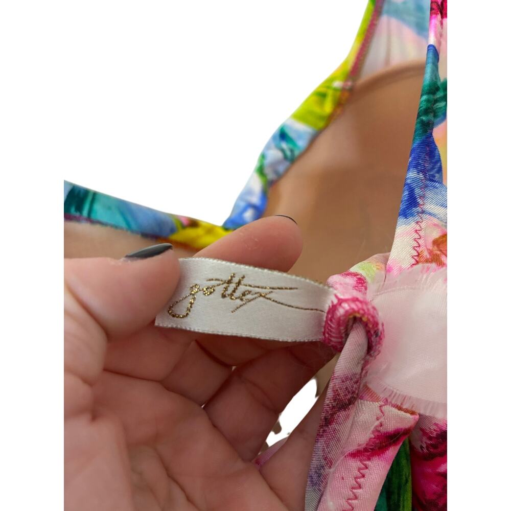 Vintage Gottex Floral Ruched One Piece Swimsuit Tropical Watercolor Maillot M - Picture 6 of 6